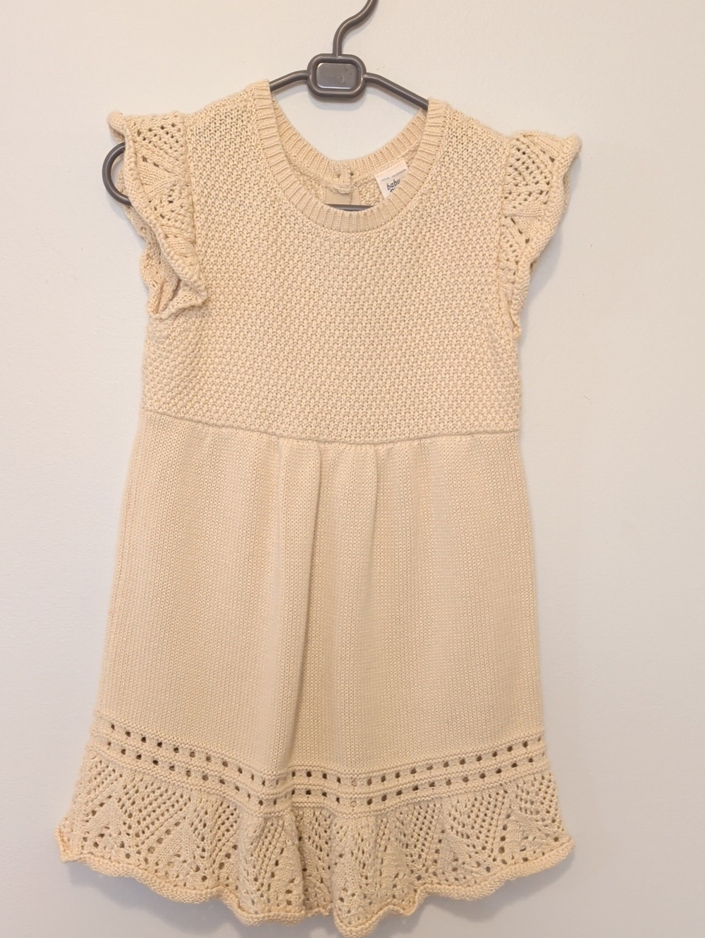 OshKosh B'gosh Cream Crochet Flutter-Sleeve Knit Dress